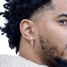 Men dangle 14k gold sterling silver hanging iced cross huggie drop hoop earrings. Dangle Iced Round Gold Sterling Silver Hanging Stud Cross Hoop Earrings In 2021 Mens Diamond Earrings Cross Earrings Men Mens Earrings Hoop