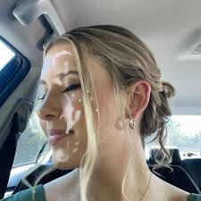 Beautiful blonde takes selfie in car with cum on her face - Cum Face  GeneratorCum Face Generator