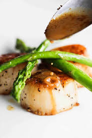 Add the butter ghee to the skillet with the scallops. Seared Scallops With Asparagus Recipe How To Feed A Loon