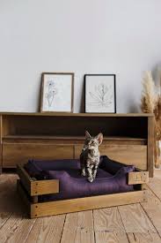 Pet Bed With Wooden Frame For Cats Canvas Cat Bed Kitty Etsy Cat Bed Pet Bed Wood Cat