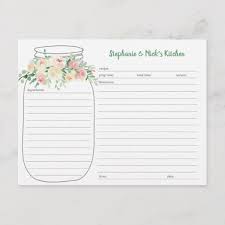 Blush Floral Mason Jar Newlywed Recipe Cards Zazzle Com In 2020 Recipe Cards Recipe Cards Template Recipes For Newlyweds