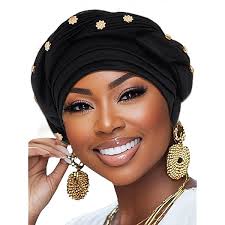 Amazon.com: Turbante africano con flores negras preatadas para mujer,  turbante para uso diario al aire libre (paquete de 2), Negro