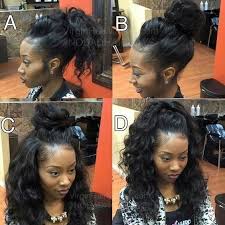 The hairstyle carries a subtle elegance which is attractive without being too loud. Never Worn A Weave But I Wouldn T Mind A Sew In Like This Hairstyles Waves Topknot Updo Braids Hair Styles Natural Hair Styles Front Lace Wigs Human Hair