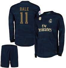 Barcelona away long sleeve football jersey and shorts 20 21 season. Bale 11 2019 20 Real Madrid Full Sleeves Away Master Quality Jersey With Shorts La Liga Patch Club World Cup Logo L Amazon In Sports Fitness Outdoors