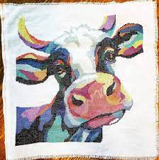 Finished completed cross stitch prairie schooler barnyard xmas cow preorder. Fo My Mom Has Been Working On The Colorful Cow Pattern For 6 Months And Thought I D Share It With You Crossstitch