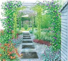 Die Pergola Uber Dem Trittplattenweg Kreiert Einen Schonen Durchgang Garten Garten Anlegen Schmaler Garten