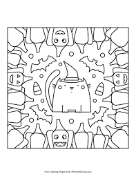 Halloween Cat And Pumpkins Coloring Page Free Printable Pdf From Primarygames