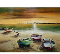 Pemandangan senja di tepi pantai. Gambar Lukisan Pemandangan Di Tepi Pantai