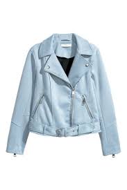 Faux Suede Biker Jacket Light Blue Ladies H M Us In 2020 Suede Biker Jacket Faux Suede Biker Jacket Blue Leather Jacket
