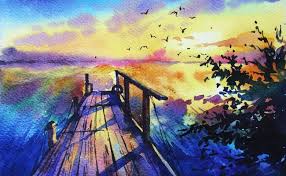 On your palette, create a mixture of black and purple paint. 4 Type Of Sunset Paintings Watercolor Sunset Painting For Beginners Watercolor Painting Cute766