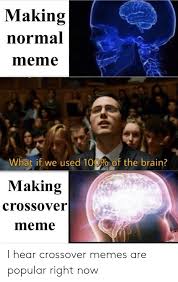 Mind mapping is a technique based on memory and creativity and comprehension and understanding, so when the student or a child uses the mind map, they are using their brain in the way their brain was designed to be used, and so the mind helps them in all learning and cognitive skills. Making Normnal Meme What Ifwe Used 100 Of The Brain Making Crossover Meme I Hear Crossover Memes Are Popular Right Now Anaconda Meme On Esmemes Com
