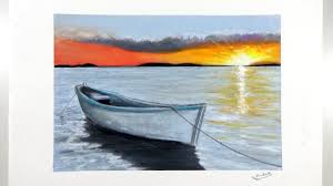 sunset scenery with oil pastel for beginners easy boat drawing step boat drawing pastel sunset scenery