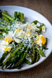 Roasted Asparagus With Eggs And Parmesan Scaling Back Recipes Cooking Recipes Veggie Dishes
