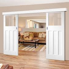 Bespoke Thruslide Surface Dx 1930 S White Primed Glazed Sliding Double Door And Track Kit Lif Double Doors Interior Sliding Doors Interior Living Room Door