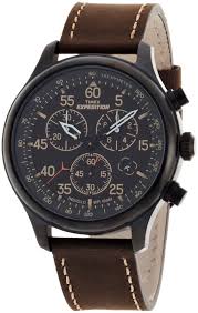 Timex Men S T49905 Expedition Rugged Field Chronograph Black Dial Brown Leather Strap Watch Watches Amazon Com Timex Watches Timex Expedition Timex