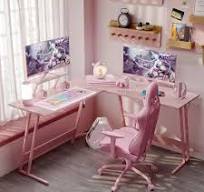 Style & Function: Pink Finish L-Shaped Corner Computer Gaming Desk