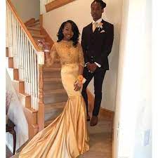 Prom season signifies many different things: 143 99 Floral Gold Mermaid Long Sleeves Prom Dresses 2020 Lace