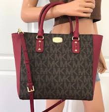 Black And Brown Mk Purse Nwt Michael Kors Mk Signature Pvc Leather Large Tote Bag Handbag Purse Red Brown Michaelkors Shoulderbag Bags Large Tote Bag Canvas Shoulder Bag
