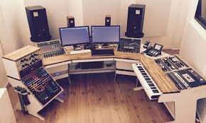 Sterxone best music recording studio desk with piano keyboard tray, recording studio workstation table with 2 stands, bottom shelf and wheels, wooden home office computer desks (black oak) $649.99. 7 Diy Studio Desk Plans For The Coolest Music Station Ever