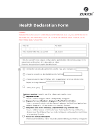 Fillable Online Health Declaration Form Zurich Singapore Insurance Fax Email Print Pdffiller