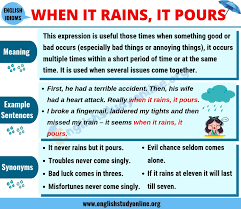 When It Rains It Pours Learn Definition Useful Examples List Of Synonyms English Study Online In 2020 English Study When It Rains Rains