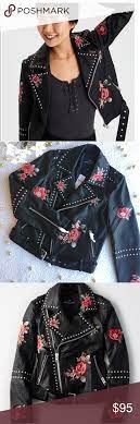 American Eagle Black Floral Faux Leather Jacket Clothes Design Faux Leather Jackets Fashion Design