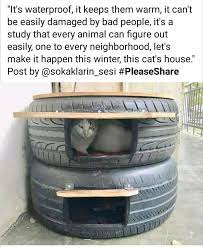 Tyre Cat House Found On Facebook Outdoor Cat Shelter Cat House Cat House Diy