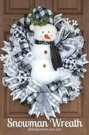 Snowman Wreath Farmhouse Christmas Wreath Snowman Decorations Front Door Wreath Snowman Door Hanger Buffalo Plaid Snowman Decor Christmas Wreaths Christmas Mesh Wreaths Christmas Decorations