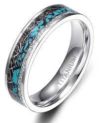 6mm Unisex Or Women S Titanium Wedding Bands Silver And Tri Color Titanium Ring With Turquoise And Double Inspire Meteorite Inlay Comfort Fit Light Weight Turquoise Wedding Rings Titanium Wedding