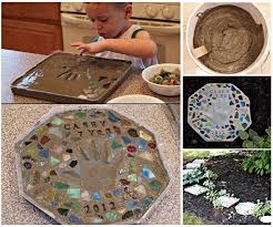 We used another mosaic stepping stone kit from michael's craft store, which was a bit bigger and also whiter for some reason. Diy Cute Cement Stepping Stone With Handprints