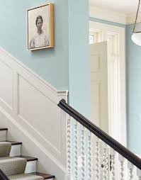 Pretty Blue Stairway Farrow Ball S Light Blue Lime White White Wainscoting Blue Grey Walls Home