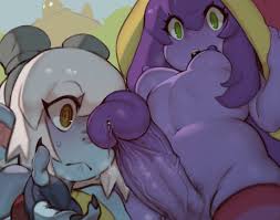 forastero, lulu (league of legends), tristana (league of legends), league  of legends, absurdres, highres, 1futa, 1girl, blue skin, breasts, closed  mouth, colored skin, erection, fingerless gloves, futanari, gloves,  goggles, goggles on head,