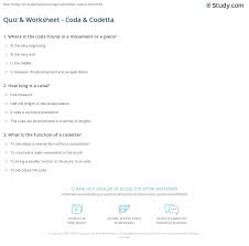 Al coda instructs the musician to repeat back to the sign, and when al coda or to coda is reached jump to the coda symbol. Quiz Worksheet Coda Codetta Study Com