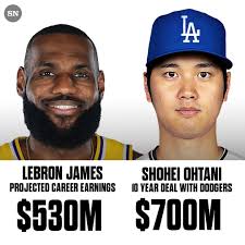 Shoehei Ohtani's 10 year deal with the Dodgers is worth more money than  LeBron James is projected to make in his entire career 🤯 (h/t:  @SamQuinnCBS/X)