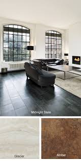 Make A Bold Statement With The Midnight Slate A Sleek Black Luxury Vinyl Floor Tile That Is Great Living Room Tiles Vinyl Flooring Luxury Vinyl Tile Flooring