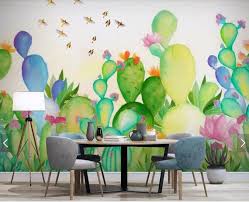 Hand Painted Cactus Flower Wallpaper Mural Art Wall Decals Home Wall Decor 3d Printed Photo Floral Wall Paper Flower Mural Wall Murals Diy Wall Murals Painted