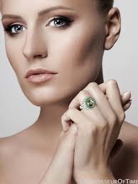 14K White Gold Diamond & Green Quartz Large High Fashion Cocktail Ring