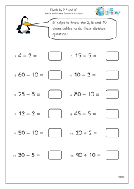 divide by 2 5 and 10 division maths worksheets for year 2 age 6 7 by urbrainy com