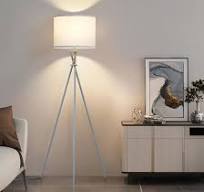 Tripod Floor Lamp Silver, 61”Tall Floor Lamps, Standing Lamp with Rotary Switch, Modern Floor Lamp Simple Design with White Shade, Floor Lamps for ...