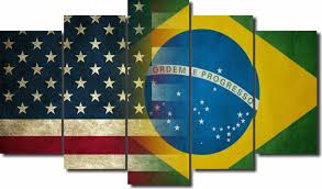 Suas cores foram uma escolha de d. Quadro Decorativo Bandeira Eua E Brasil Para Sala 5 Pecas