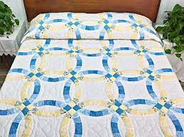 Blue And Yellow Double Wedding Ring Quilt Hannah S Quilts Double Wedding Ring Quilt Double Wedding Rings Wedding Ring Quilt