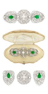Rath Munchen An Antique Rhodium Plated Silver Topped Gold Emerald Diamond And Cultured Pearl Stomacher Bro Wedding Earrings Vintage Jewelry Antique Jewelry