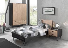 Jugendzimmer William Bett 90 X 200 Cm Schrank Nachttisch Birke Natur Schwarz Moebel Guenstig De