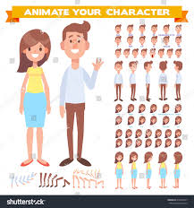 Front Side Back View Animated Characters Male And Female Characters Creation Set With Various Views Face Emoti Animated Characters Cartoon Styles Animation