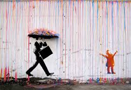 3d Mural Shows Opposite Reactions To Colorful Rain Street Art Graffiti Street Art Street Art Banksy