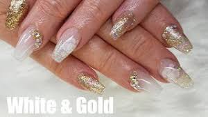 White and gold nails gold sparkles. White And Gold Acrylic Nails Design Youtube