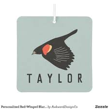 Black Bird With Red And Yellow Stripe On Wing Personalized Red Winged Blackbird In Flight Air Freshener Zazzle Com With Images Black Bird Wings Bird Illustration