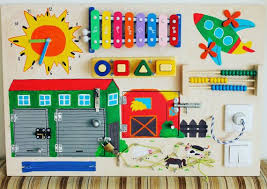 Busy Board Farm Activity Board Sensory Board Montessori Educational Toy Wooden Toy Fine Motor Montessori Educational Toys Activity Board Sensory Boards