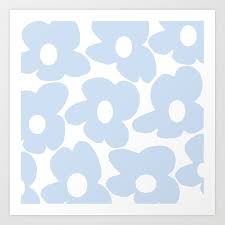 Large blue and white floral pattern. Large Baby Blue Retro Flowers White Background Decor Society6 Buyart Art Print By Paivi Vikstrom Society6