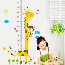 Us 1 43 20 Off Vinyl 3d Cartoon Animal Giraffe Monkey Flower Cloud Height Chart Wall Sticker Kids Room Living Room Wall Art Sticker Poster In Wall